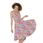Watercolor Cupcake Pattern Print Women's Sleeveless Dress