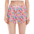 Watercolor Cupcake Pattern Print Women's Split Running Shorts