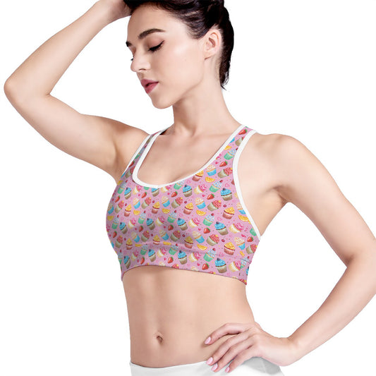 Watercolor Cupcake Pattern Print Women's Sports Bra