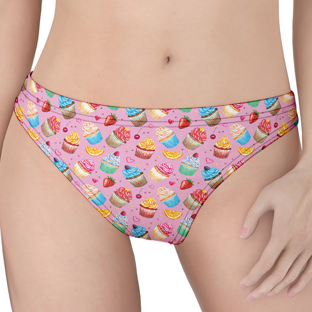 Watercolor Cupcake Pattern Print Women's Thong