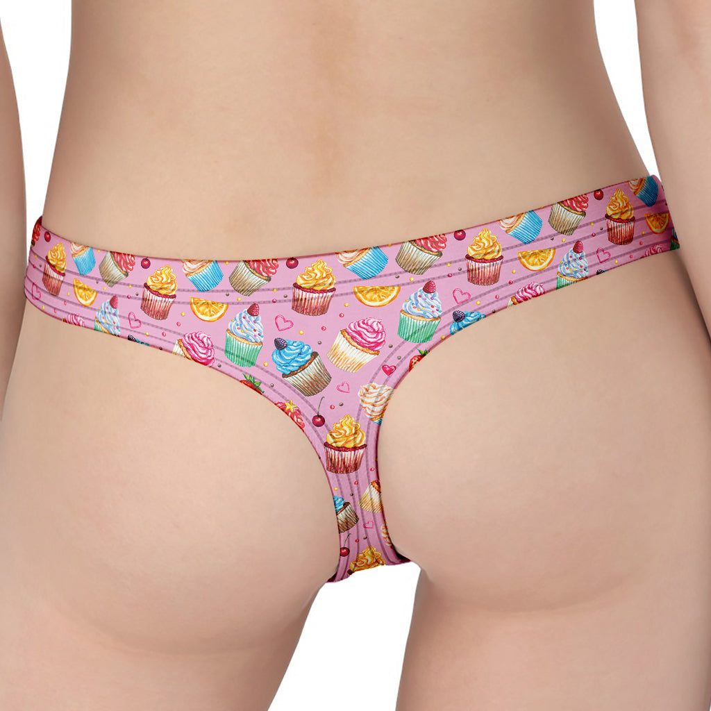 Watercolor Cupcake Pattern Print Women's Thong