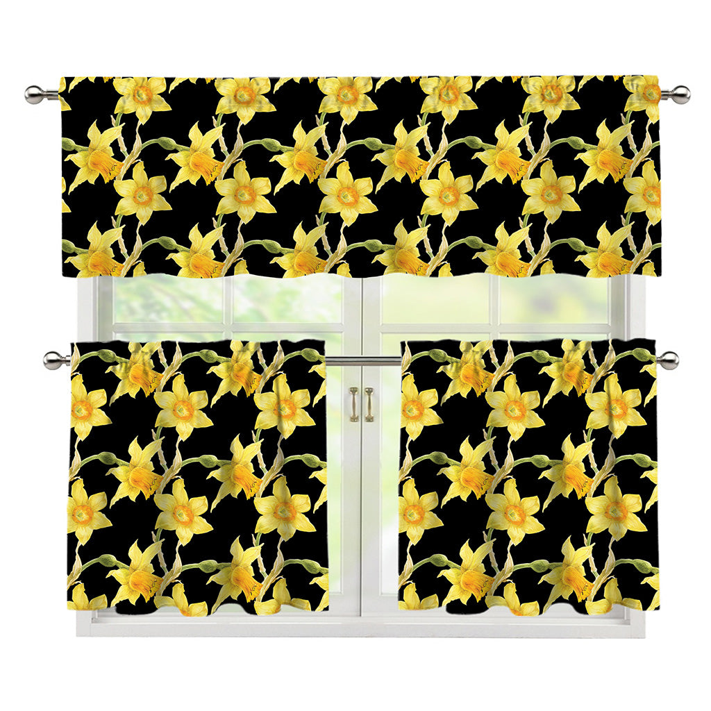Watercolor Daffodil Flower Pattern Print 3 Piece Kitchen Curtains