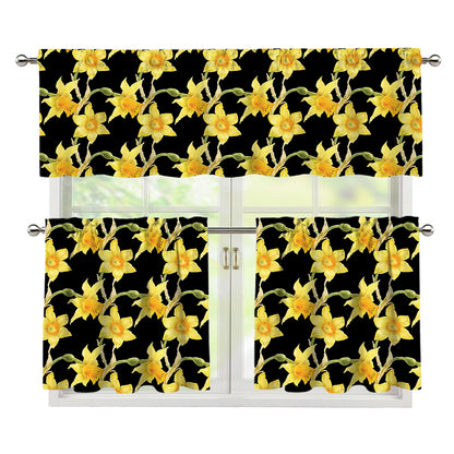 Watercolor Daffodil Flower Pattern Print 3 Piece Kitchen Curtains