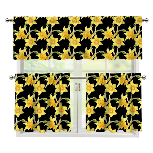 Watercolor Daffodil Flower Pattern Print 3 Piece Kitchen Curtains