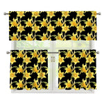 Watercolor Daffodil Flower Pattern Print 3 Piece Kitchen Curtains