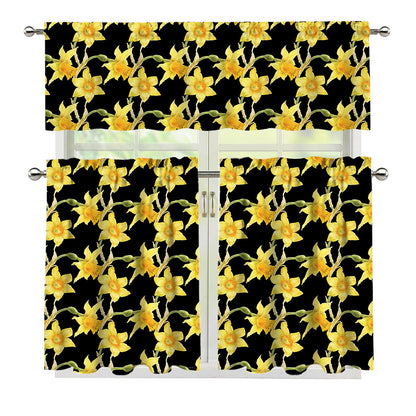 Watercolor Daffodil Flower Pattern Print 3 Piece Kitchen Curtains