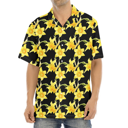 Watercolor Daffodil Flower Pattern Print Aloha Shirt