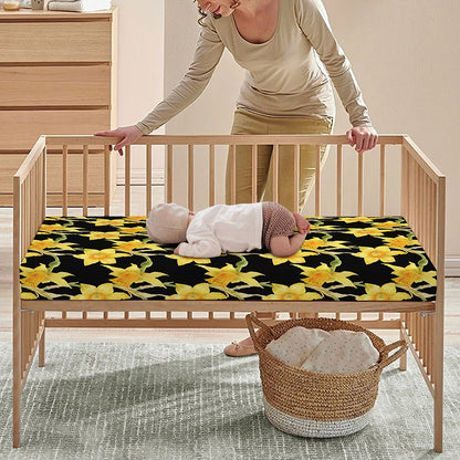 Watercolor Daffodil Flower Pattern Print Baby Crib Sheet