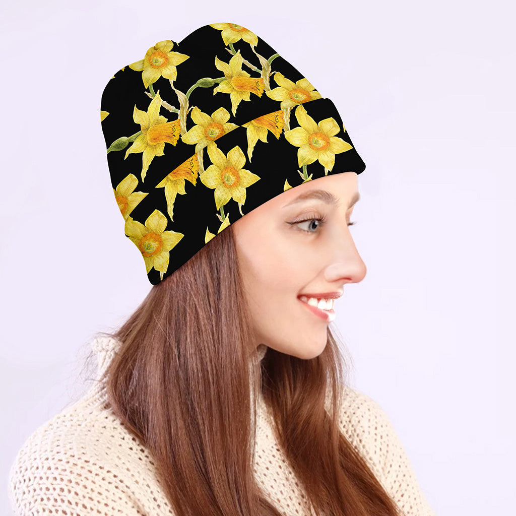 Watercolor Daffodil Flower Pattern Print Beanie