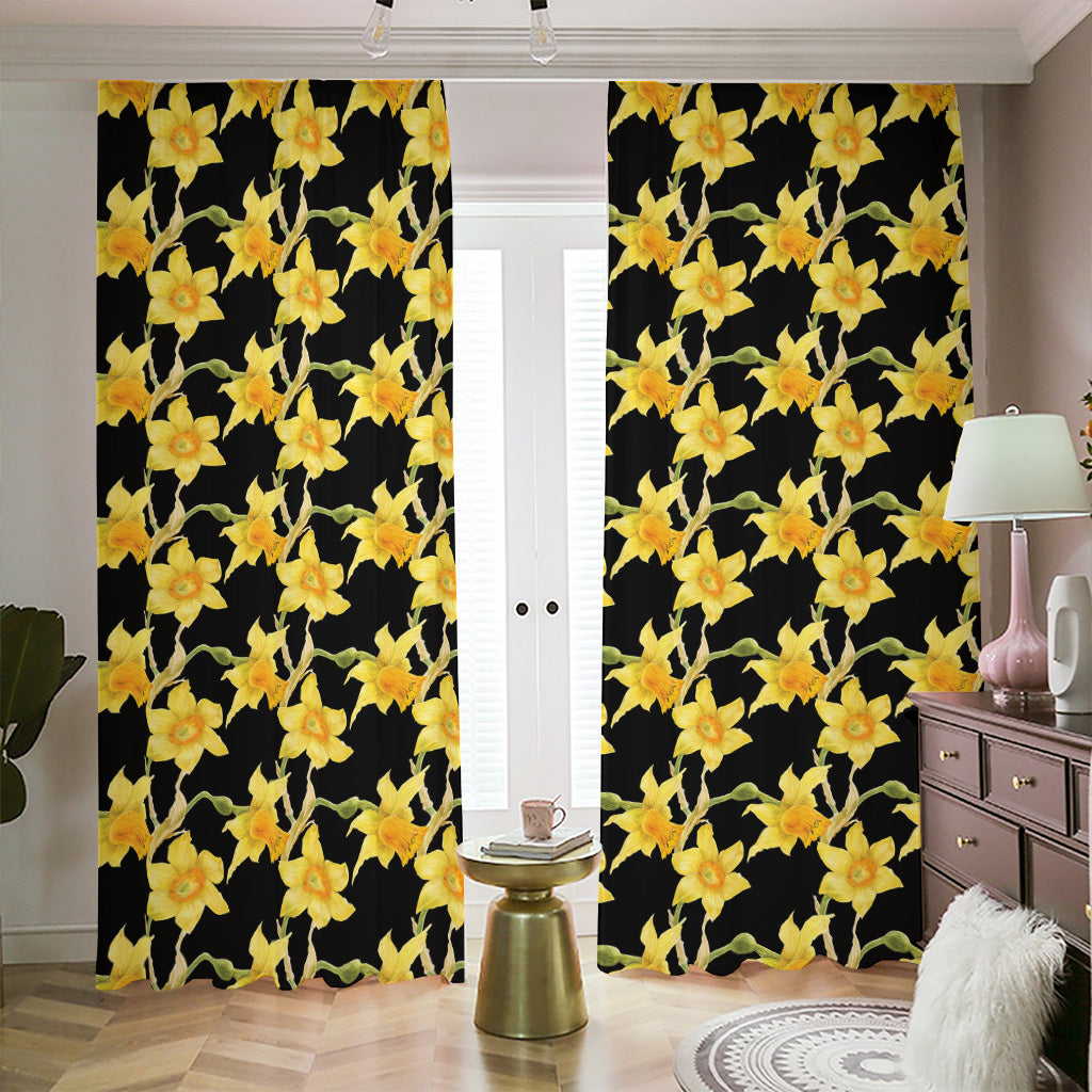 Watercolor Daffodil Flower Pattern Print Blackout Pencil Pleat Curtains