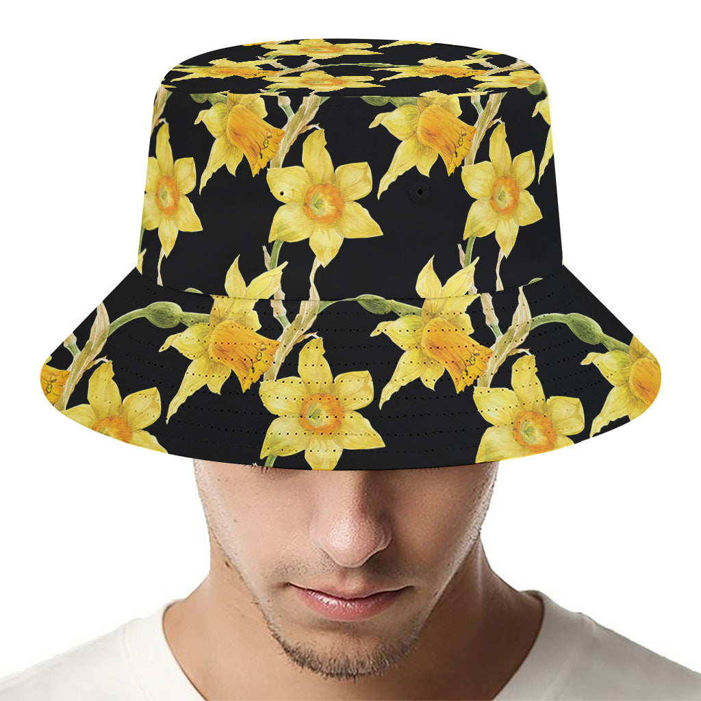 Watercolor Daffodil Flower Pattern Print Bucket Hat