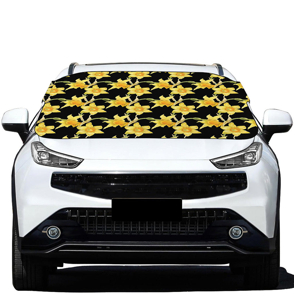 Watercolor Daffodil Flower Pattern Print Car Windshield Snow Cover