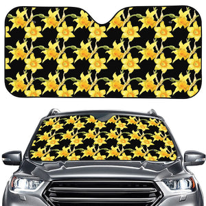 Watercolor Daffodil Flower Pattern Print Car Windshield Sun Shade