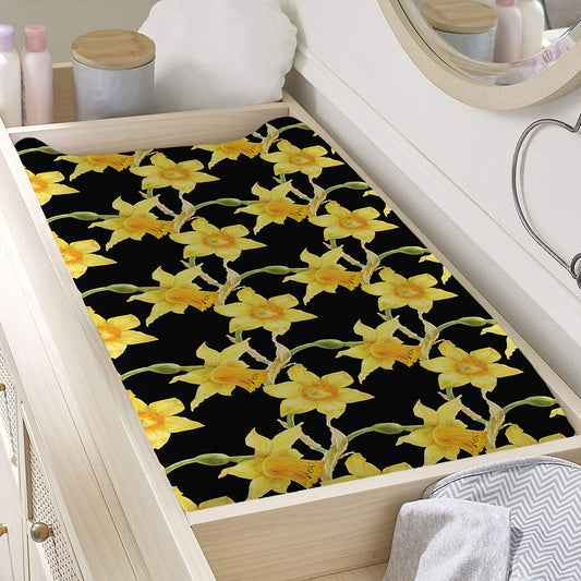 Watercolor Daffodil Flower Pattern Print Changing Pad Cover