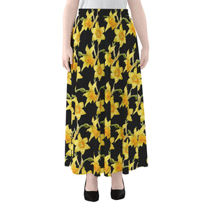 Watercolor Daffodil Flower Pattern Print Chiffon Maxi Skirt