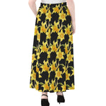 Watercolor Daffodil Flower Pattern Print Chiffon Maxi Skirt