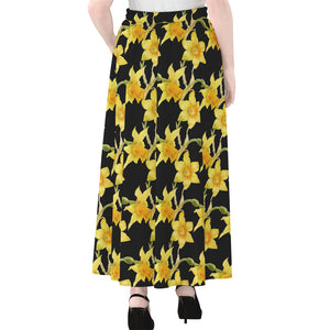 Watercolor Daffodil Flower Pattern Print Chiffon Maxi Skirt