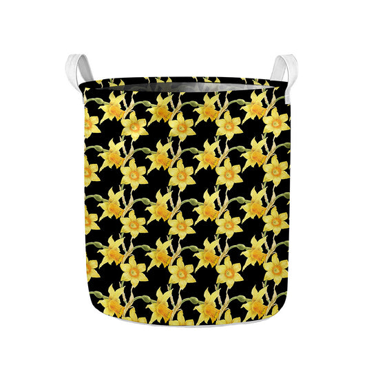 Watercolor Daffodil Flower Pattern Print Collapsible Laundry Basket