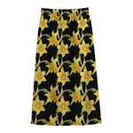 Watercolor Daffodil Flower Pattern Print Cotton Front Slit Maxi Skirt