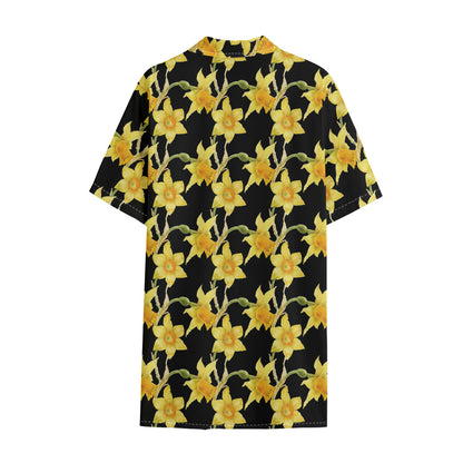 Watercolor Daffodil Flower Pattern Print Cotton Hawaiian Shirt