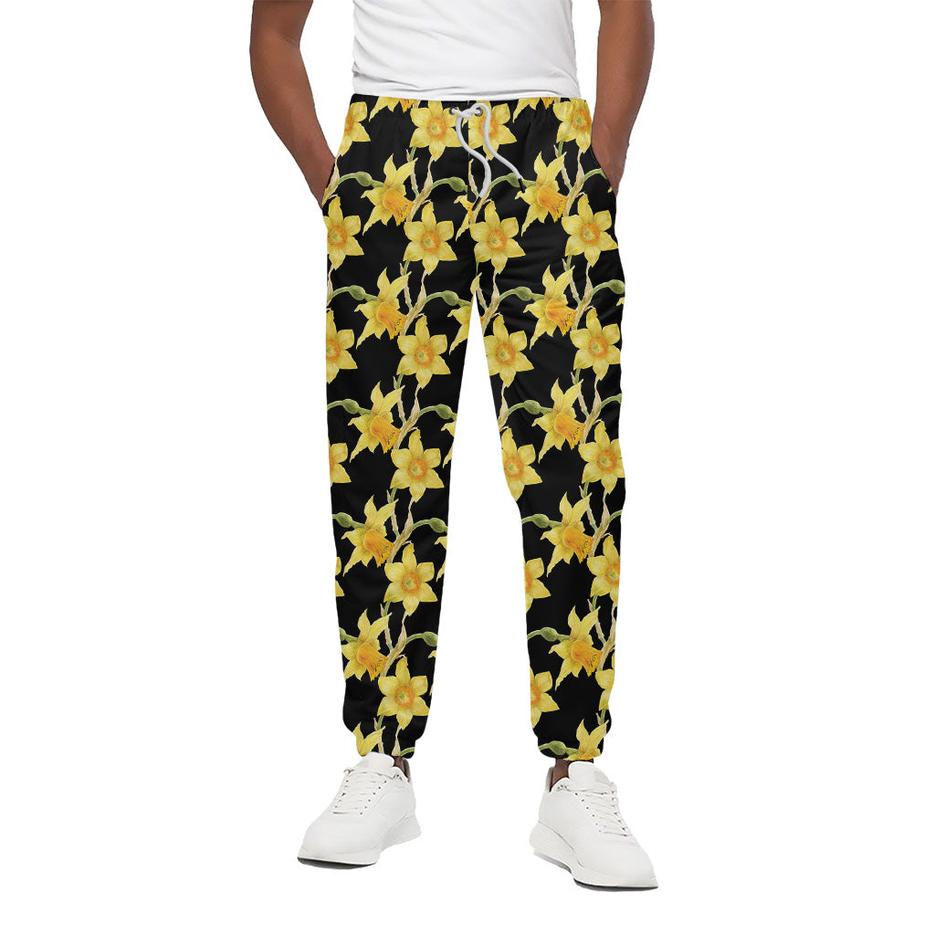 Watercolor Daffodil Flower Pattern Print Cotton Pants