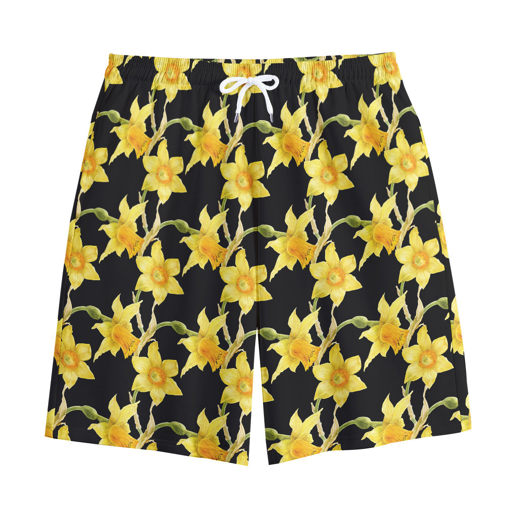 Watercolor Daffodil Flower Pattern Print Cotton Shorts