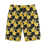 Watercolor Daffodil Flower Pattern Print Cotton Shorts