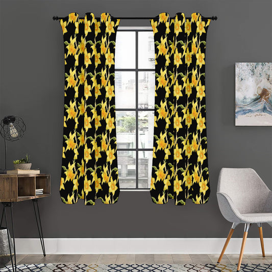 Watercolor Daffodil Flower Pattern Print Curtain
