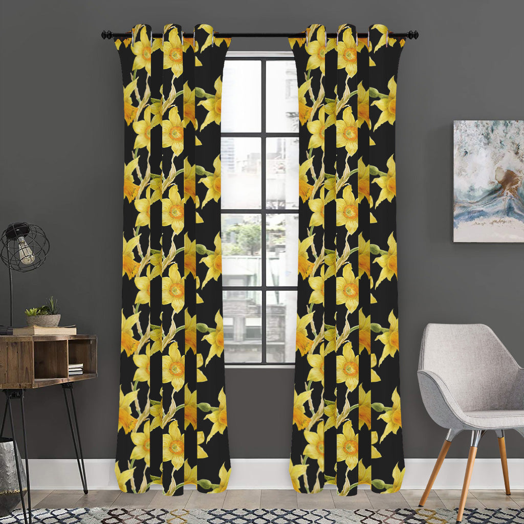 Watercolor Daffodil Flower Pattern Print Curtain