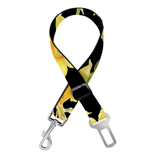 Watercolor Daffodil Flower Pattern Print Dog Seat Belt