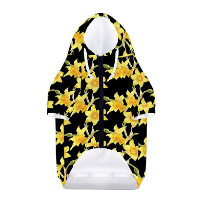 Watercolor Daffodil Flower Pattern Print Dog Zip Up Hoodie