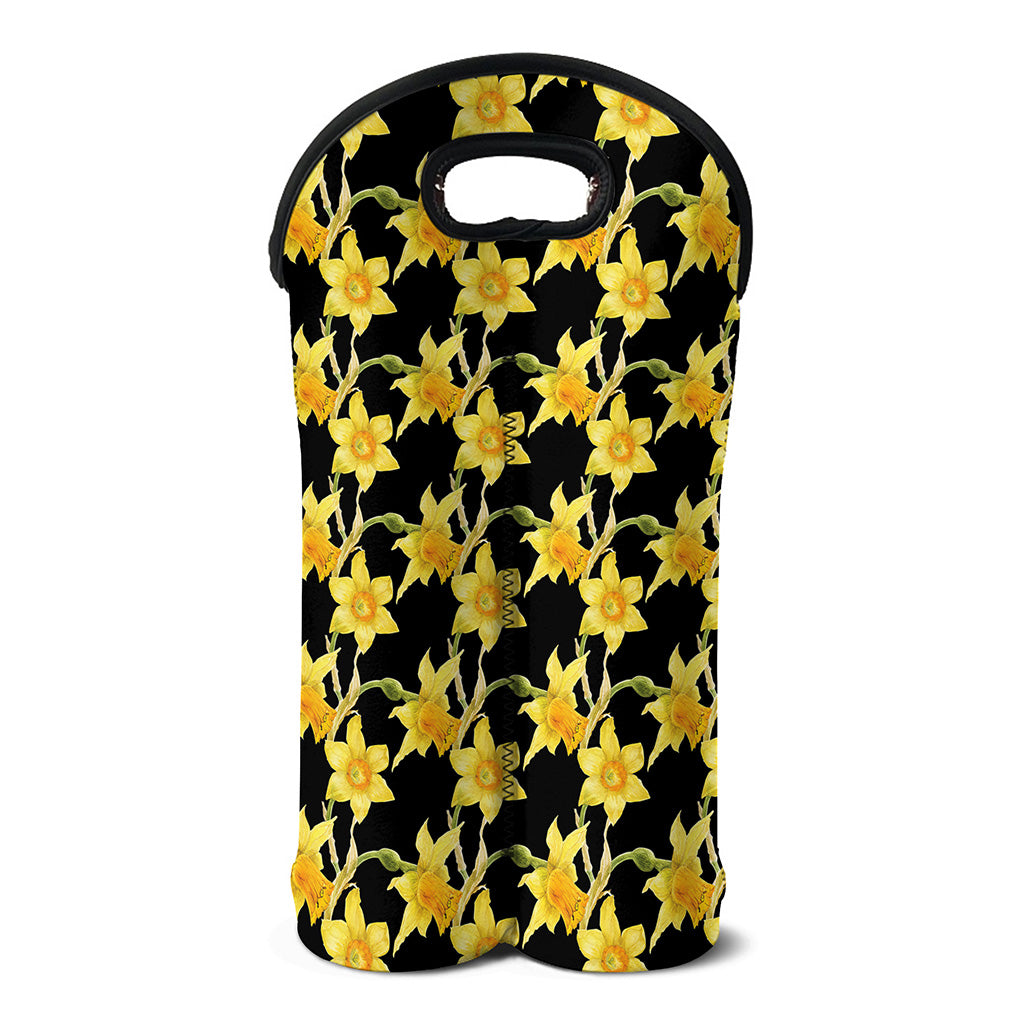 Watercolor Daffodil Flower Pattern Print Double Neoprene Wine Tote