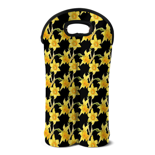 Watercolor Daffodil Flower Pattern Print Double Neoprene Wine Tote