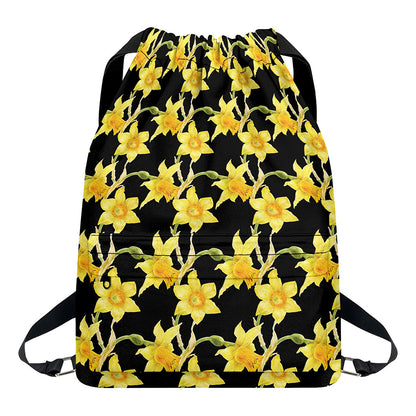 Watercolor Daffodil Flower Pattern Print Drawstring Backpack