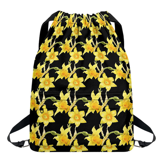 Watercolor Daffodil Flower Pattern Print Drawstring Backpack