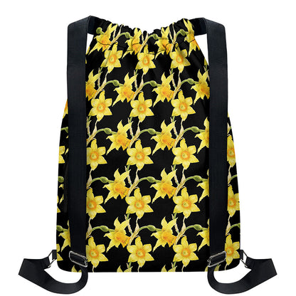 Watercolor Daffodil Flower Pattern Print Drawstring Backpack