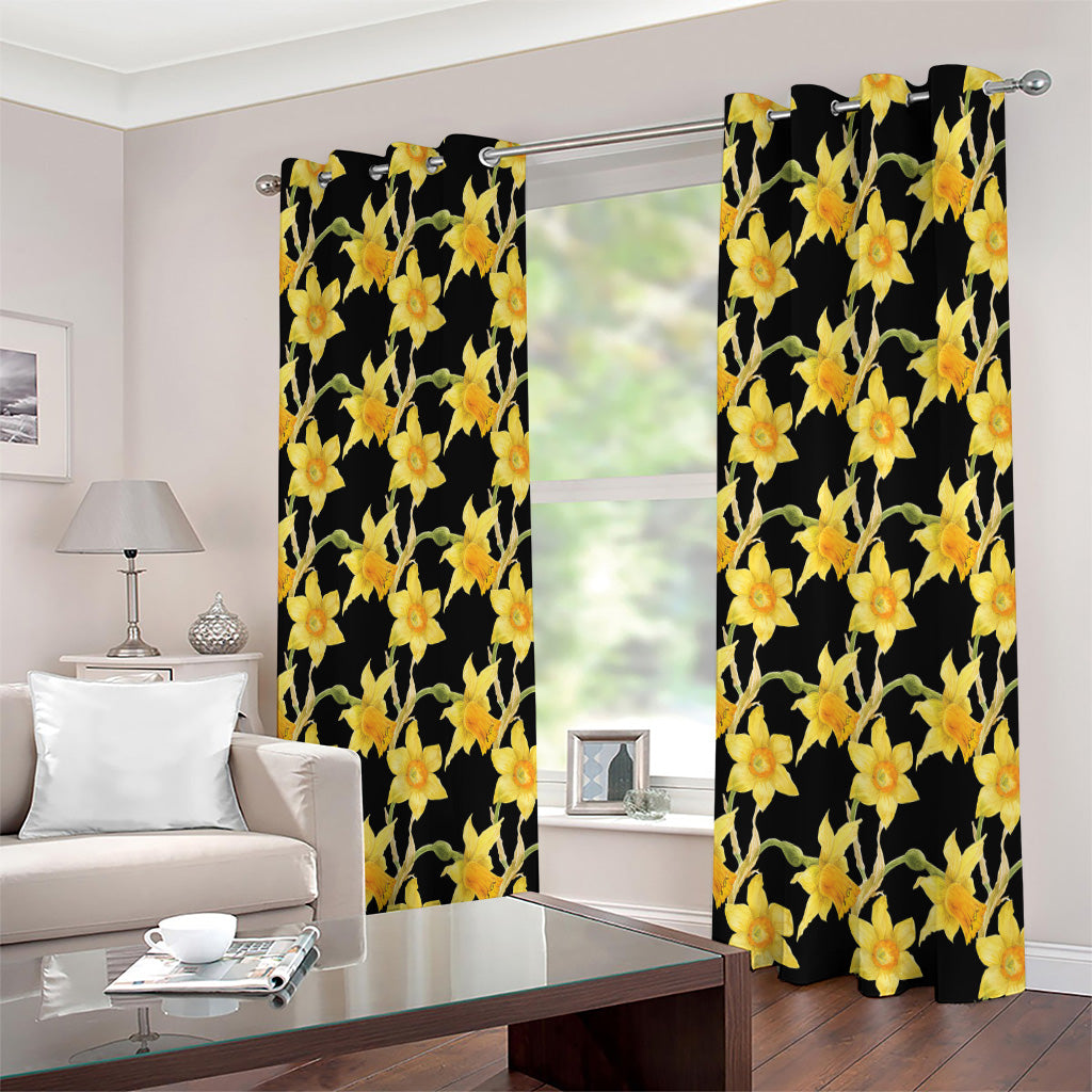 Watercolor Daffodil Flower Pattern Print Extra Wide Grommet Curtains