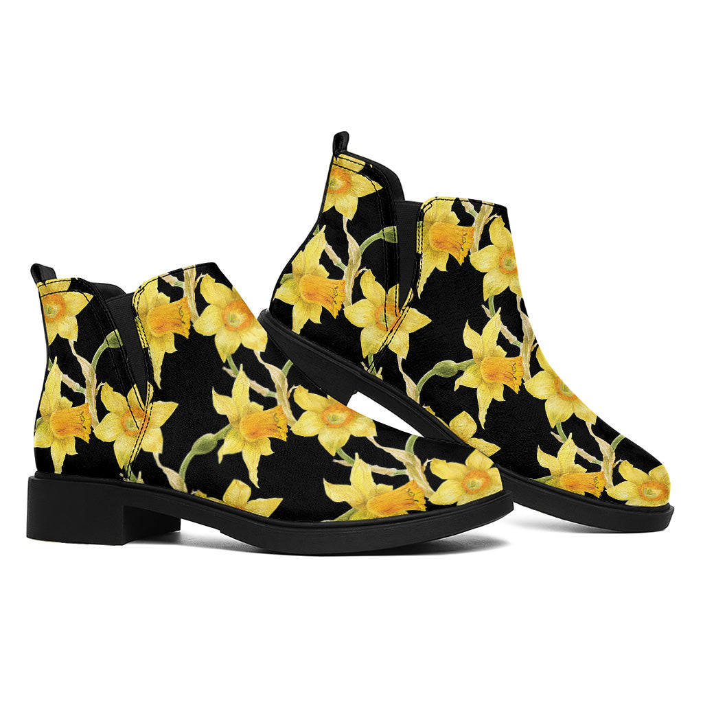 Watercolor Daffodil Flower Pattern Print Flat Ankle Boots