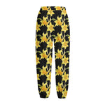 Watercolor Daffodil Flower Pattern Print Fleece Lined Knit Pants