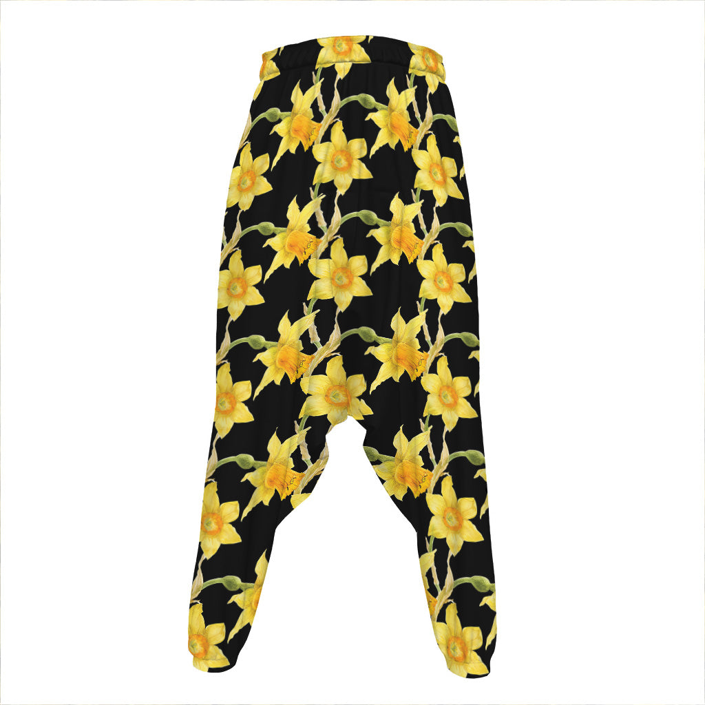 Watercolor Daffodil Flower Pattern Print Hammer Pants