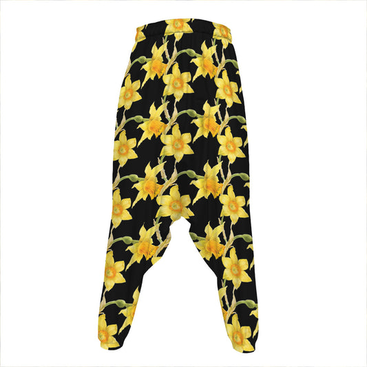 Watercolor Daffodil Flower Pattern Print Hammer Pants