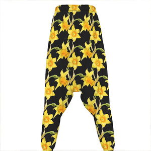 Watercolor Daffodil Flower Pattern Print Hammer Pants
