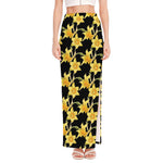 Watercolor Daffodil Flower Pattern Print High Slit Maxi Skirt