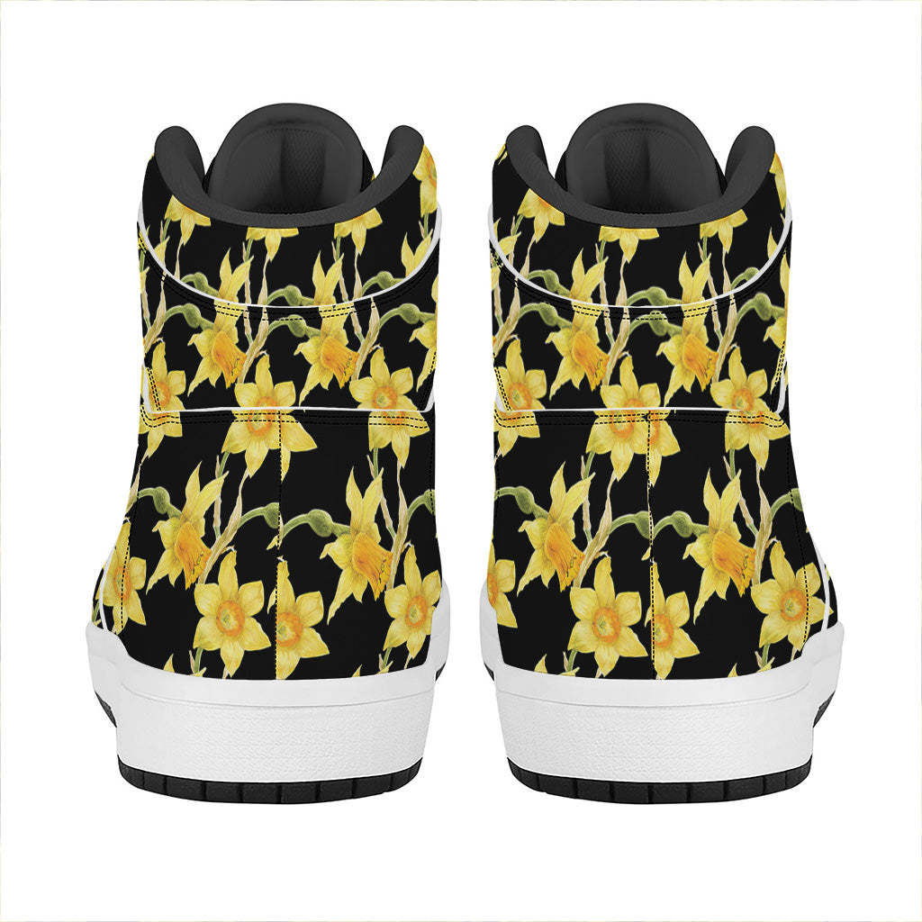 Watercolor Daffodil Flower Pattern Print High Top Leather Sneakers