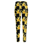 Watercolor Daffodil Flower Pattern Print High-Waisted Pocket Leggings