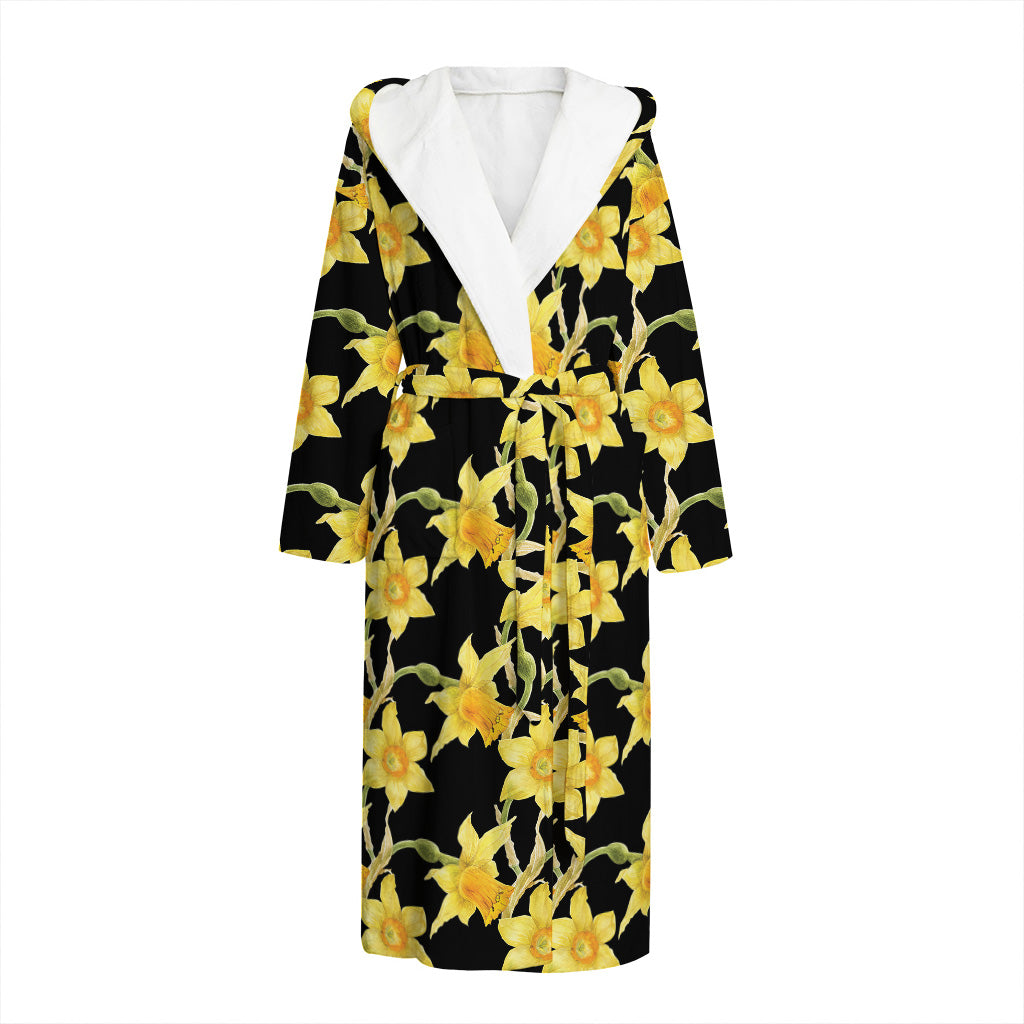 Watercolor Daffodil Flower Pattern Print Hooded Bathrobe