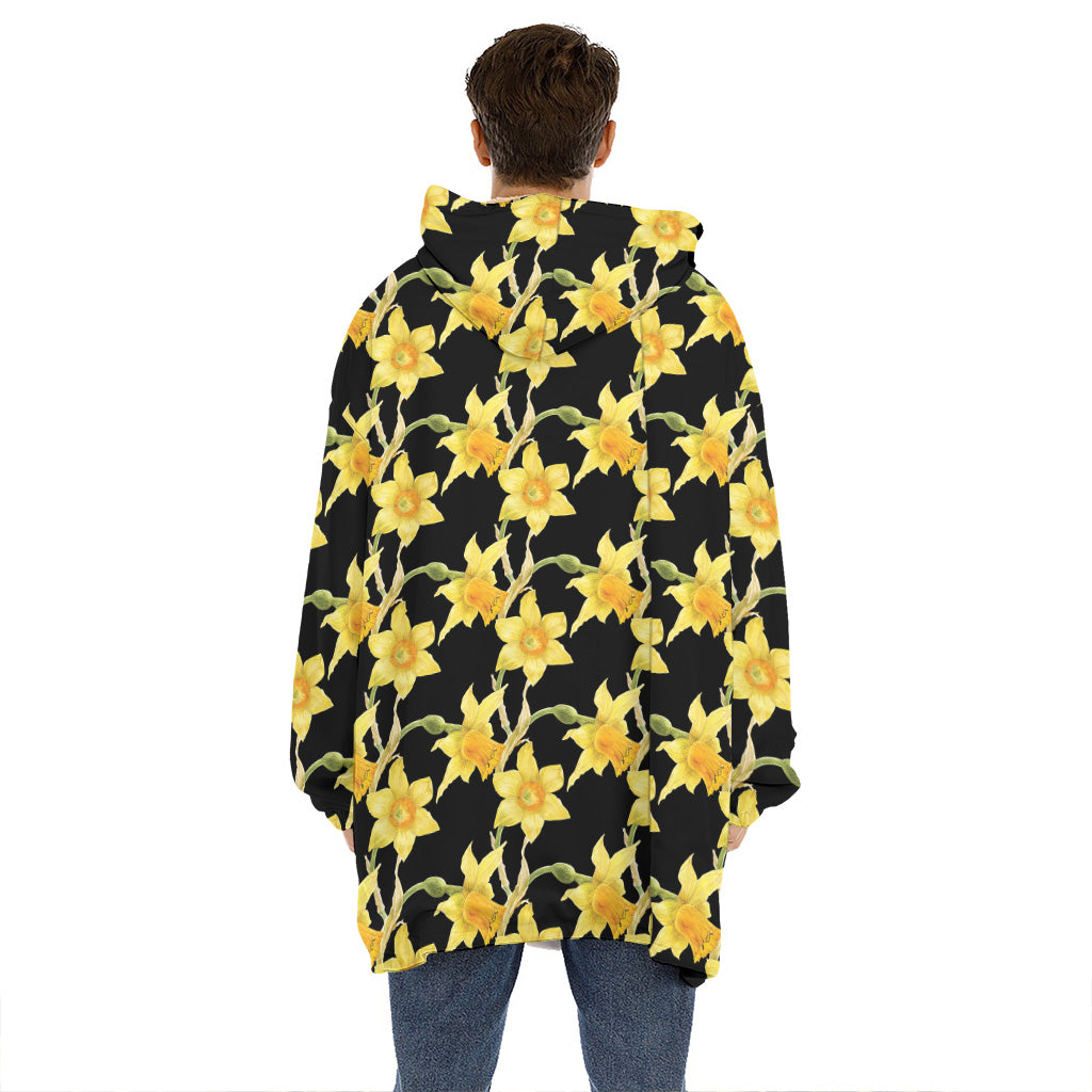 Watercolor Daffodil Flower Pattern Print Hoodie Blanket