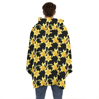 Watercolor Daffodil Flower Pattern Print Hoodie Blanket
