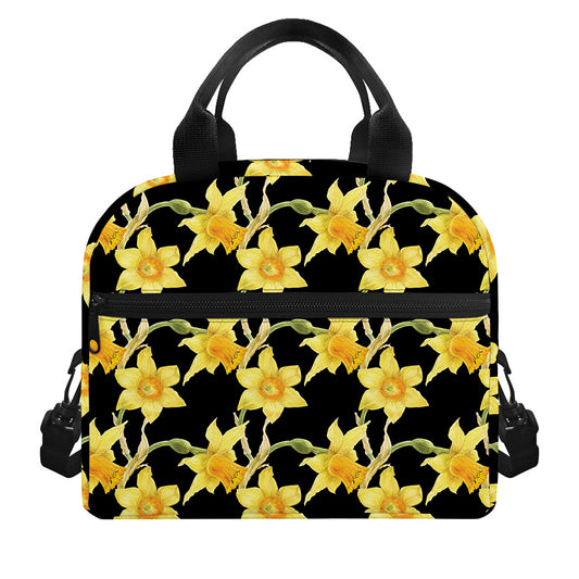 Watercolor Daffodil Flower Pattern Print Insulated Lunch Bag