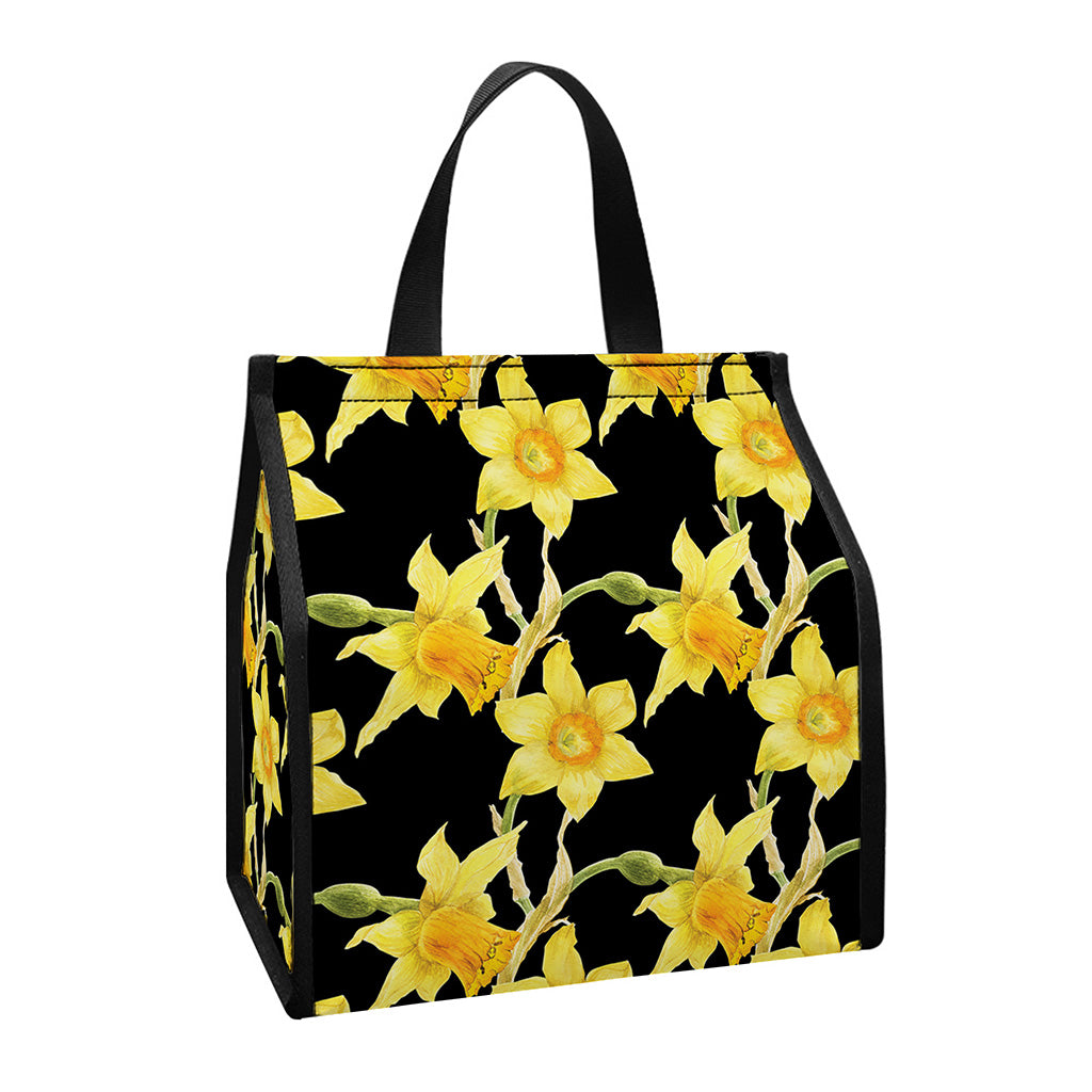 Watercolor Daffodil Flower Pattern Print Insulated Lunch Tote